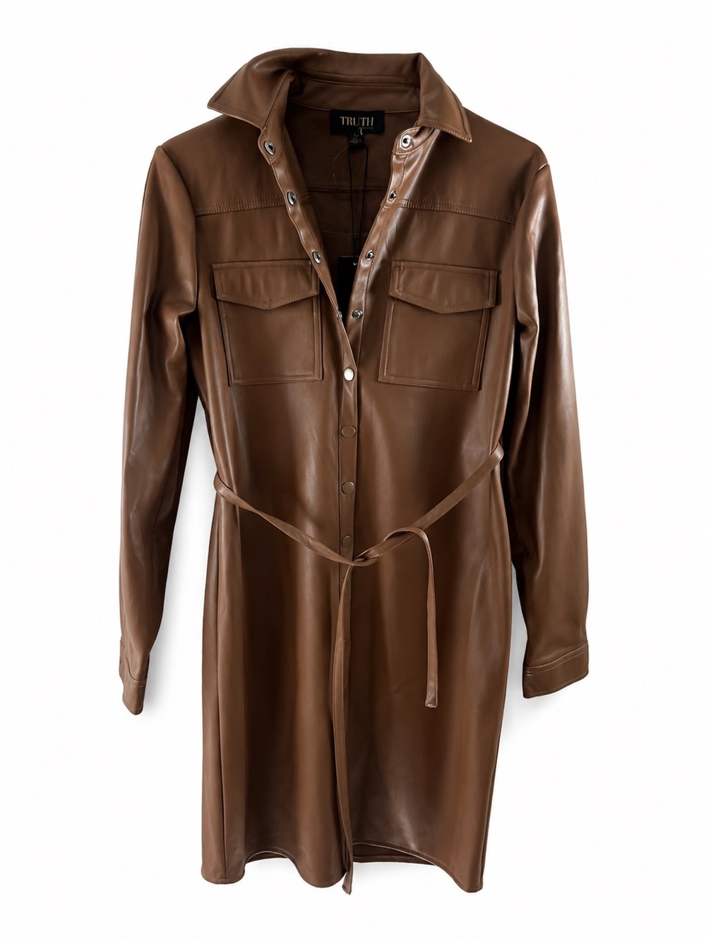 TRUTH Brown Faux Leather Jacket with Tie
